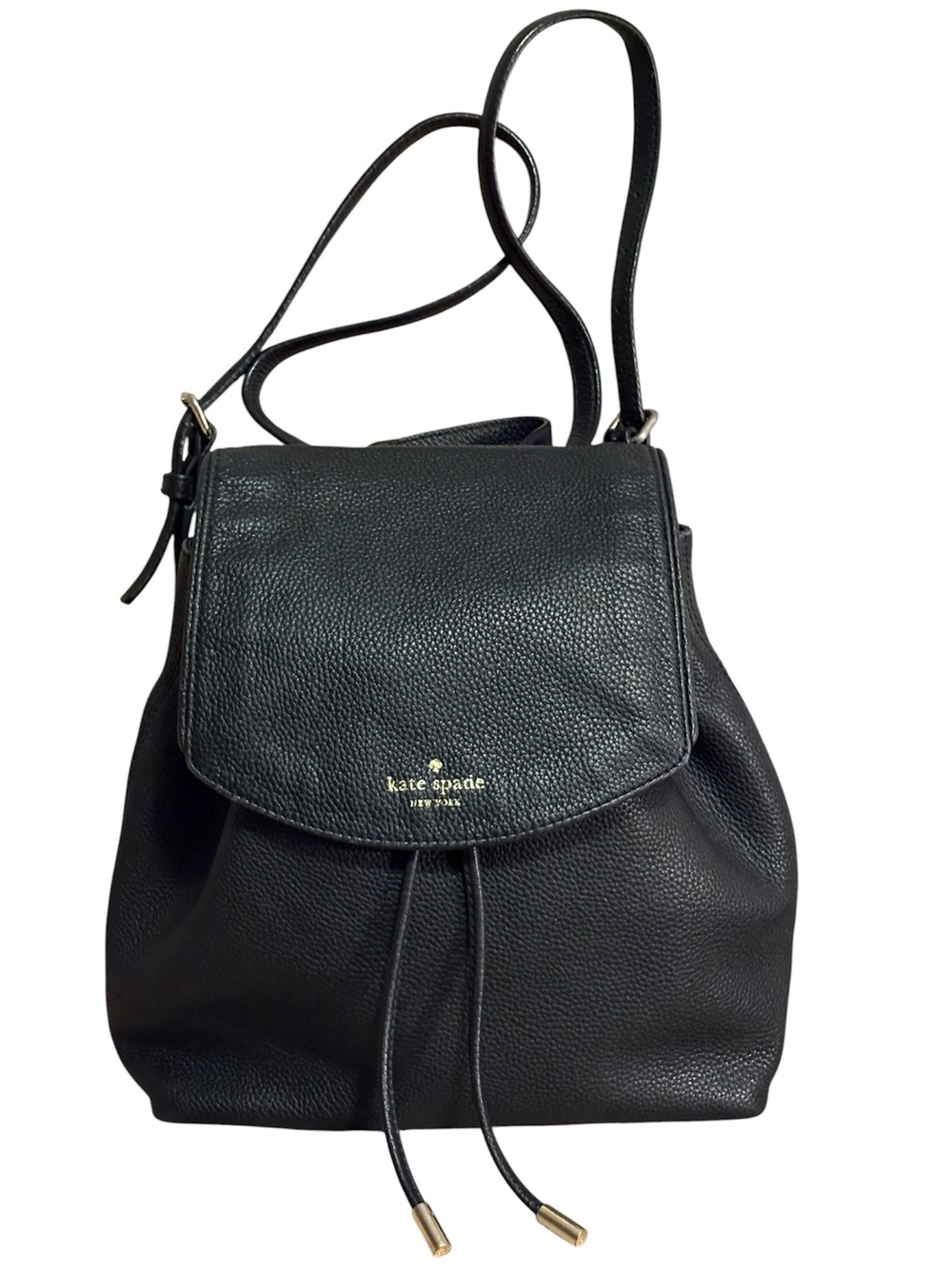 kate spade Black Pebbled Leather Drawstring Backpack - Picture 1 of 7